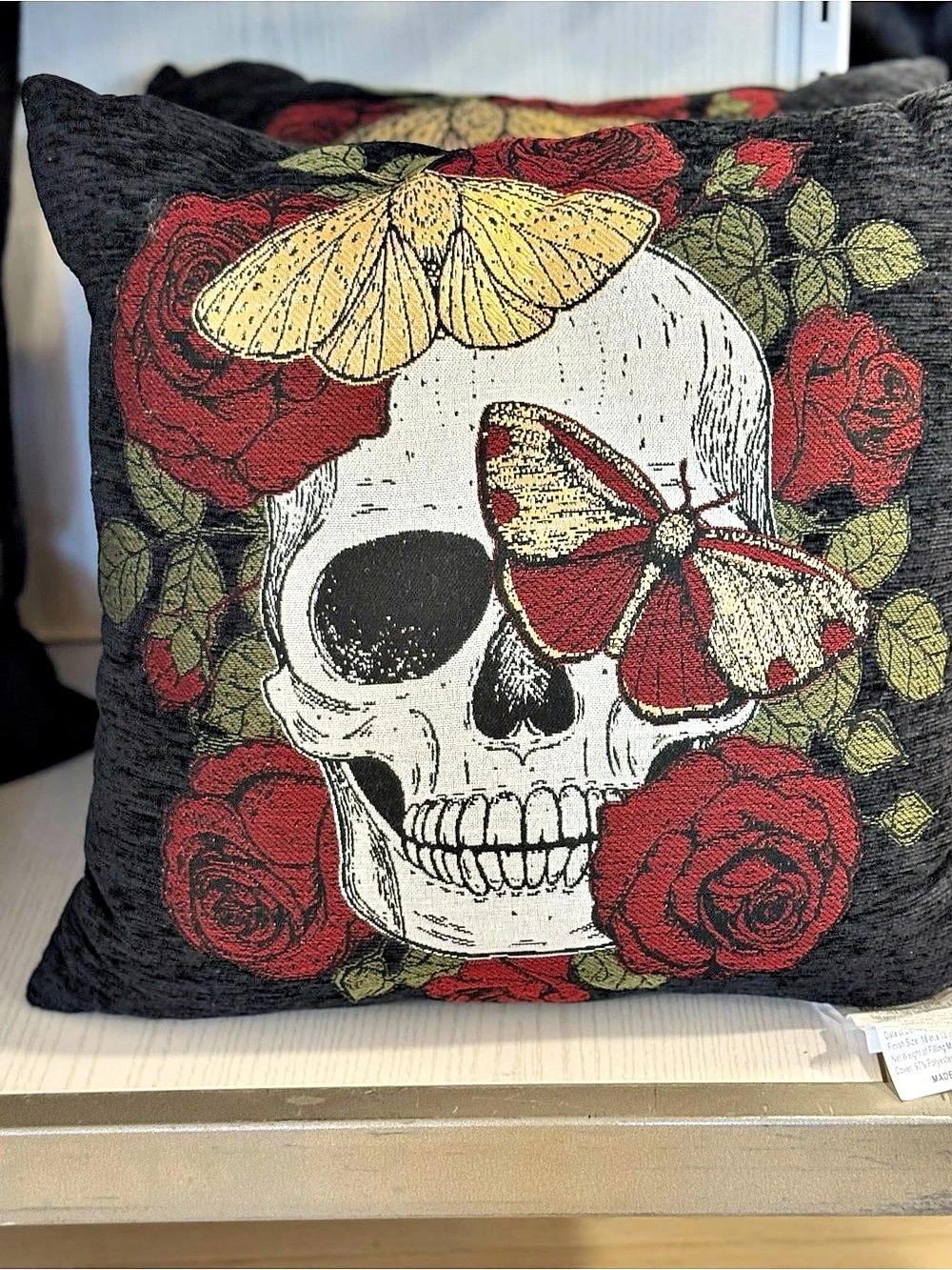 Skull & Butterfly Accent Pillow in Black & Red NWT